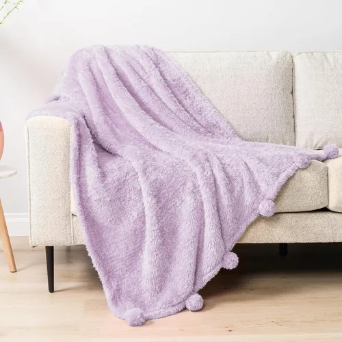 Miniatura 15 de PAVILIA Manta de sherpa negra para sofá, cálida manta de felpa con pompones, manta mullida para sofá, ligera, suave y acogedora con pompones, 50 x
