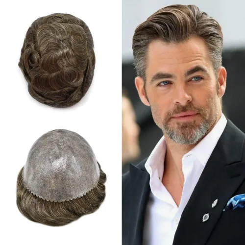 Miniatura 19 de Toupee Hair Piece For Men 100% Real Human Hair System Natural Looking Hairpieces For Men Hair Units Protesis Capilar Para Hombre 8''X10'' #610#6