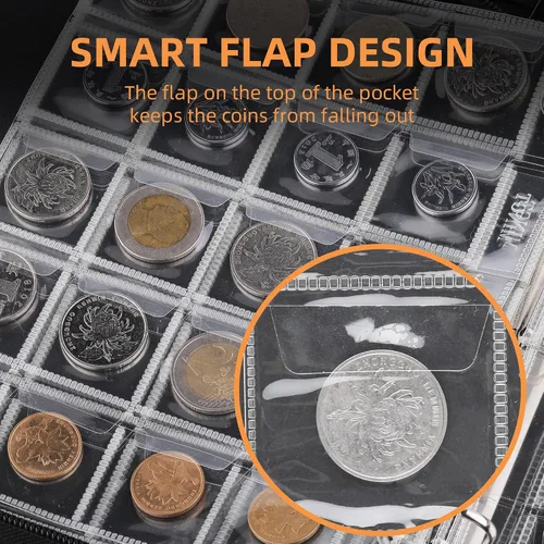Miniatura 5 de Álbum de colección de monedas a prueba de fuego para coleccionistas, álbum de colección de 300 bolsillos para monedas y estuche de almacenamiento