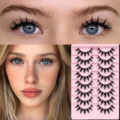 Miniatura 56 de Veleasha Pestañas postizas de manga puntiagudas, 100% hechas a mano, aspecto natural, pestañas postizas ligeras con banda transparente suave