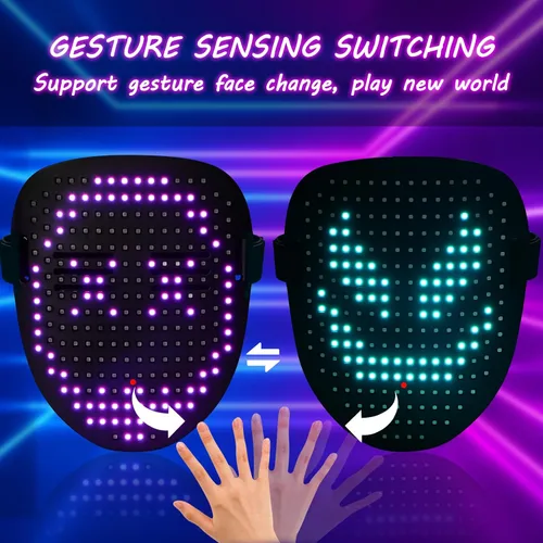 Miniatura 4 de ORWINE - Máscara LED, Máscara Iluminada con Detección de Gestos, Máscaras Faciales Transformadoras con Luz LED Unisex para Festivales, Dj, Cosplay