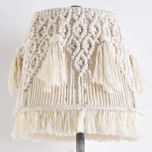 Miniatura 5 de Lámpara de escritorio retro de 24 pulgadas de alto con pantalla de macramé de cuerda de algodón bohemia y base de resina hecha a mano, lámpara