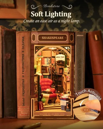 Miniatura 5 de Rolife - Kit de manualidades para rincón de lectura DIY, rompecabezas 3D de madera en miniatura para adultos, 21.8 cm, kit de casa de libros