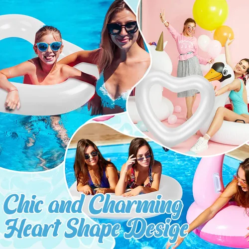 Miniatura 4 de Junkin Flotador inflable de 47.3 x 39.4 pulgadas para piscina con forma de corazón blanco para despedida de soltera, flotador inflable para novia