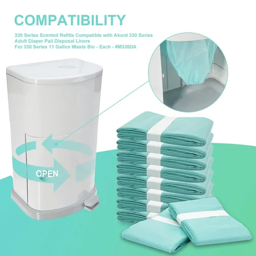 Miniatura 3 de Bolsas de repuesto para pañales compatibles con el sistema de pañales Janibell Akord serie 330 para adultos, verde, ligeramente perfumado, 10