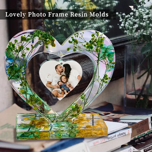 Miniatura 2 de Moldes de resina para marco de fotos de corazón, marco de fotos grande para decoración de resina, molde de silicona para fundición de resina, resina