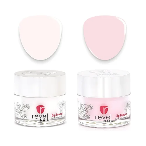 Revel Nail Polvo de inmersión – Esmalte de uñas en polvo transparente y rosa, polvo de inmersión resistente a las virutas con vitamina E y calcio,