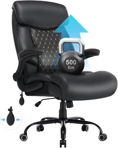 Miniatura 7 de BOSMILLER Silla de oficina grande y alta de 650 libras para personas pesadas con soporte lumbar ajustable, cómoda silla de oficina ejecutiva Negro