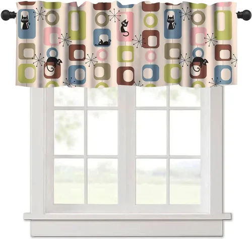 Miniatura 25 de Cenefa de cortina geométrica para ventanas, cenefa moderna con bolsillo para barra, 1 panel, cortinas cortas abstractas para playa, cortinas cortas