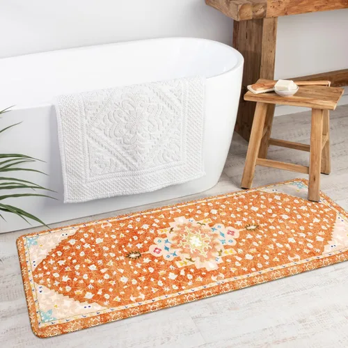 Miniatura 16 de Uphome Alfombra de baño vintage, azul, bohemio, antideslizante, oriental, suave, lavable a máquina, lindas alfombras de baño tribales florales
