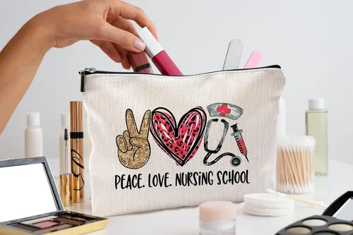 Miniatura 2 de Bolsas de enfermera para mujeres y estudiantes - Bolsas de cosméticos con cremallera E Estilo-enfermera-blanco
