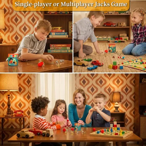 Miniatura 4 de Juego de Jacks con Pelota, Juego Retro Vintage de Jax para Niños y Adultos, Juegos de Mesa Clásicos con 10 Jacks de Metal y 2 Pelotas de Goma Rojas