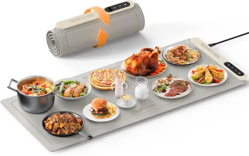 NEWKITCHEN Tapete de calentamiento para alimentos, (XXL, 36 x 16 pulgadas), tapete de calentamiento de alimentos para fiestas, bufé, 6 temperaturas