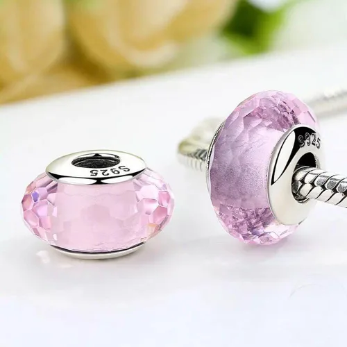 Miniatura 4 de Abalorio de cristal de plata de ley 925 de Murano Lampwork para pulsera y collar, Plata esterlina Vidrio, vidrio