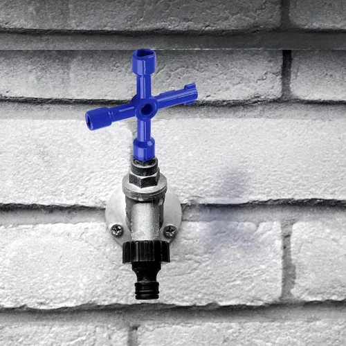 Miniatura 7 de Waziaqoc Llave multifuncional de 4 vías (paquete de 3), llave cruzada universal triangular de aleación de zinc/cuadrada para medidor de agua
