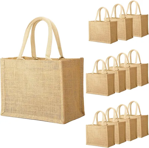 Miniatura 12 de Segarty Bolsa de arpillera, paquete de 6 bolsas grandes reutilizables de lona de yute con asas, bolsas de mano en blanco a granel para damas