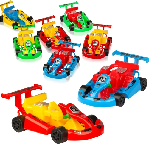 PROLOSO 16 unidades de mini Go Karts para enrollar autos surtidos pequeños con tracción hacia atrás, autos de fricción, regalos de fiesta temática,