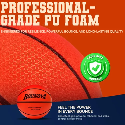 Miniatura 6 de BOUNOVA Silent Basketball Real Feel Powerful Bounce Elegant Gift Box Packaging Pro-Grade PU Foam Indoor Basketballs for Quiet Dribbling &