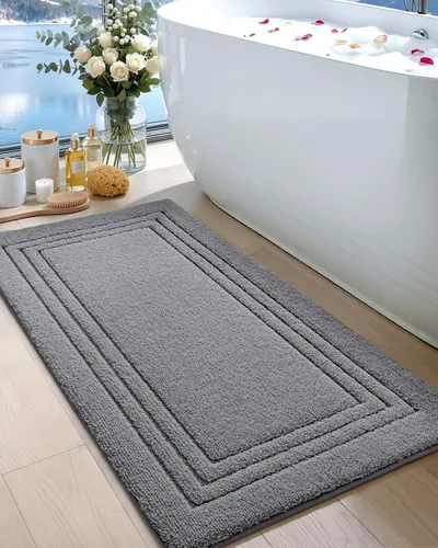 Miniatura 10 de DEXI Alfombra de baño de 24 x 16 pulgadas, ultra suave y absorbente, tapete para baño, tapete de baño antideslizante y lavable para bañera, Gris