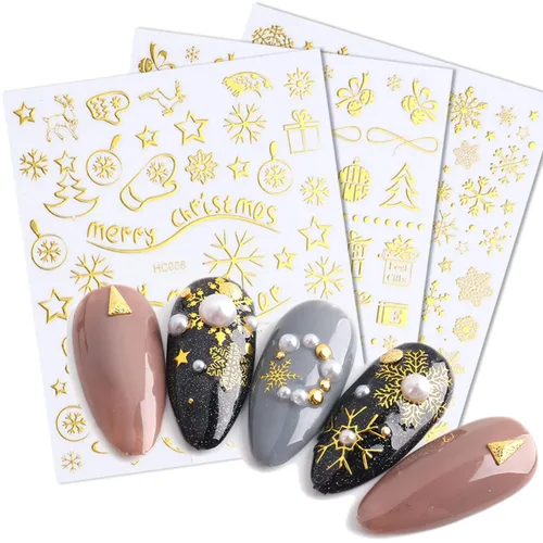 Miniatura 2 de Calcomanías de arte de uñas de Navidad, diseño de copos de nieve dorados, decoración de uñas, Papá Noel, árbol de Navidad, pan de jengibre, hombre