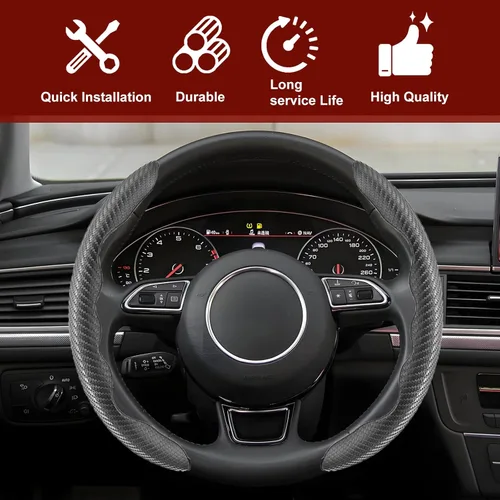 Miniatura 5 de Funda universal de fibra de carbono para volante, protector segmentado para volante, cubierta antideslizante de fibra de carbono para volante