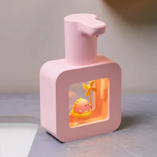 Miniatura 7 de Dispensador de jabón automático lindo - Dispensador de jabón de manos sin contacto rosa para niños, impermeable de montaje en pared USB recargable