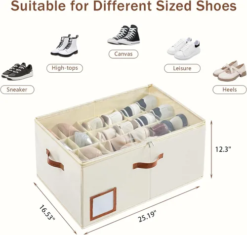 Miniatura 2 de INSTY Organizador de zapatos para armario con capacidad para 24 pares, contenedor plegable grande de almacenamiento de zapatos caja compartimento