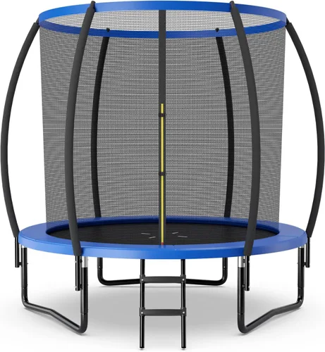 Miniatura 14 de Goplus Trampolines recreativos de 8 pies, 10 pies, 12 pies, 400 libras, trampolín para exteriores con cierre, escalera antideslizante, tecnología