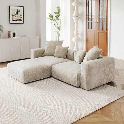 Miniatura 32 de JACH Sofás Seccionales de Pana para Sala de Estar, Sofá Seccional Modular con Otomanas Chaise, Fundas de Cojines Removibles, Sofá Cama Moderno