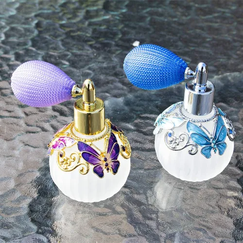 Miniatura 6 de YU FENG Botella de perfume de vidrio con atomizador de spray + bulbo de presión + embudo, patrón de mariposa pintado a mano, atomizador de cristal N1