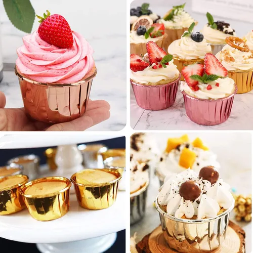 Miniatura 6 de Free-Air - Moldes para cupcakes con tapas de cúpula, paquete de 100 unidades, mini moldes de aluminio para hornear magdalenas, moldes desechables