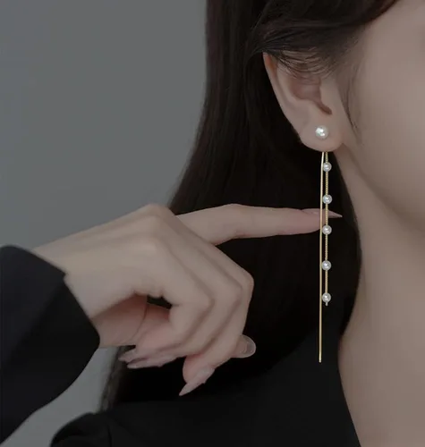 Miniatura 6 de SLUYNZ Aretes colgantes de plata de ley 925 con perlas de concha de imitación para mujer, elegantes aretes largos con borlas, aretes colgantes