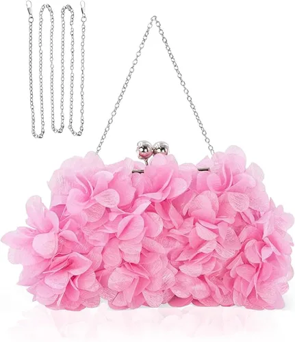 Miniatura 12 de Elegante bolso de noche para mujer, pequeño bolso de mano floral con cadena desmontable para bodas, fiestas, bailes de graduación