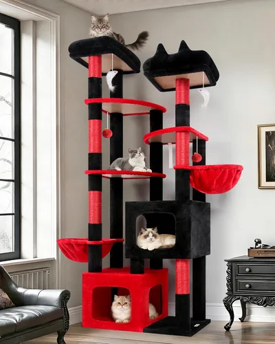 Miniatura 9 de Globlazer Árbol de gato resistente de 74 pulgadas para gatos grandes, torre de árbol alto de varios niveles para múltiples gatos adultos