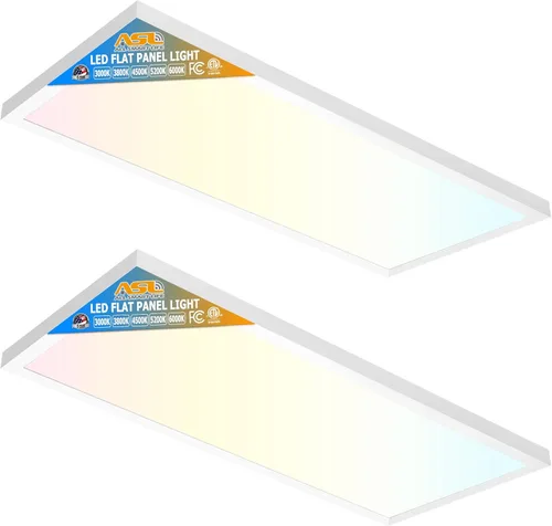 Allsmartlife Paquete de 2 luces LED de panel plano de 1 x 2 pies de montaje en superficie, 24 W 2880 lm 5CCT 3000K-6000K seleccionables, lámparas de