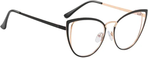 Miniatura 3 de Gafas de bloqueo de luz azul ojo de gato, montura de metal hipster, anteojos para mujer She Young con marco de oro rosa/lente de luz anti-azul Negro