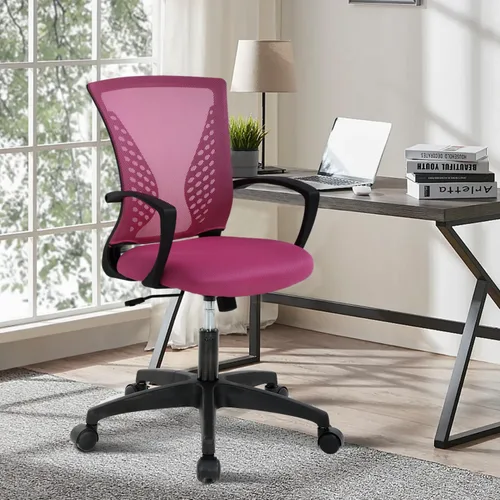 Silla de oficina de malla con ruedas, silla de escritorio ergonómica de respaldo medio con brazos y soporte lumbar, cómoda silla de computadora,