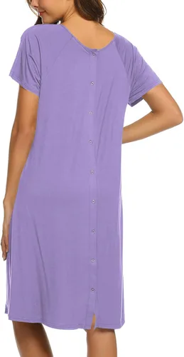 Miniatura 4 de Ekouaer - Camisón con botones y manga corta para mujer, vestido para lactancia, parto, hospital y maternidad, tallas S-XXL
