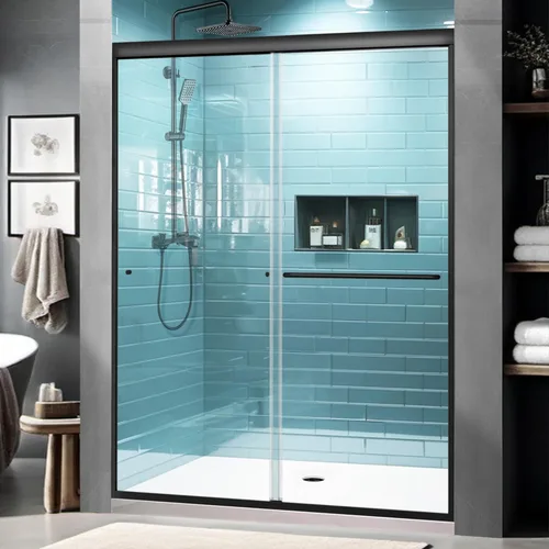 Miniatura 25 de GroGro 56-60" W x 71" H Mampara de ducha giratoria de vidrio semisin marco, vidrio templado transparente de 1/4" (6mm) SGCC, acabado cromo, Cromado