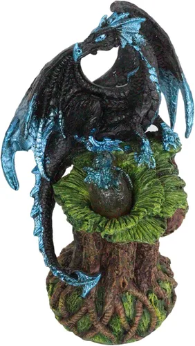 Ebros Blue Midnight Dragon Mother Guarding Huevo translúcido con luz nocturna LED, figura como Calabozos y Dragones, decoración de fantasía,