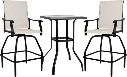 LEVELEVE Juego de 3 taburetes de bar giratorios para patio, muebles de textileno para exteriores, estabilidad para todo tipo de clima, con mesa de