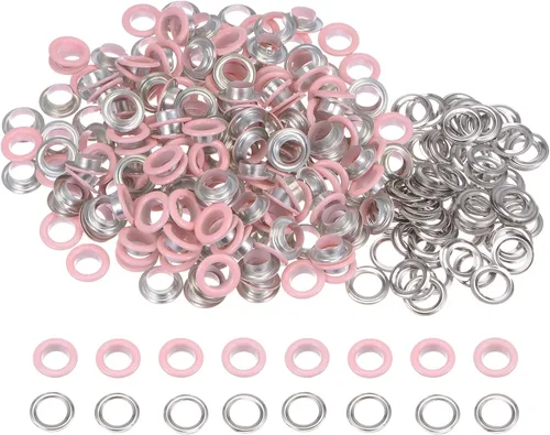 Miniatura 38 de HARFINGTON Juego de 200 ojales redondos de color de 0.394 pulgadas, ojales metálicos con arandelas para álbumes de recortes, zapatos, ropa, lona