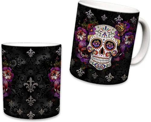 Miniatura 2 de Sweet Gisele Taza de cerámica de calavera de azúcar, taza de café con estampado floral, diseño del Día de los Muertos, hermosos colores vivos, gran