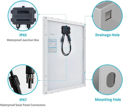Miniatura 4 de Renogy Panel solar monocristalino de 50 vatios y 12 voltios (diseño compacto) y soportes Z de montaje en panel solar, construcción ligera