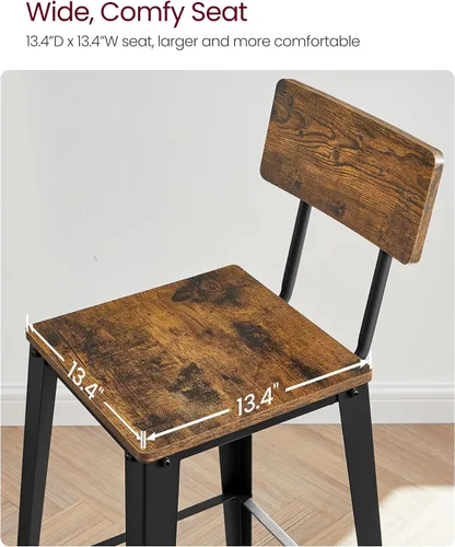 Miniatura 5 de VASAGLE Juego de 2 taburetes de bar, taburetes de barra de altura, taburetes de bar de 29.1 pulgadas de alto con respaldo, sillas de barra para isla
