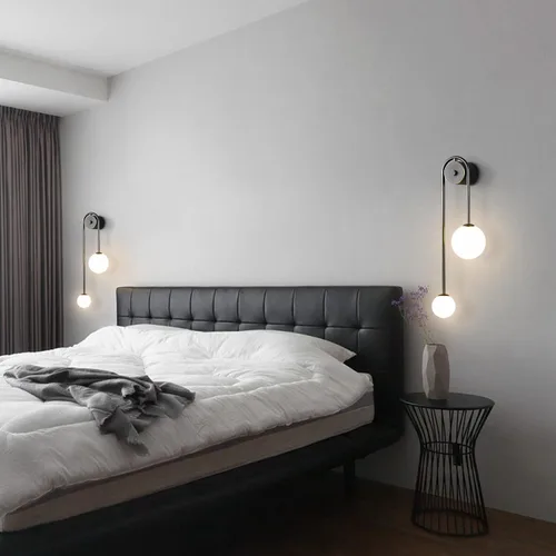 Miniatura 9 de Lámpara de Pared Moderna con Globo de Vidrio de 2 Luces, Aplique de Pared de Latón Doblemente Cepillado, Iluminación de Mediados de Siglo, Lámpara