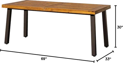 Miniatura 2 de Devoko Home Mesa de Comedor de Madera de Acacia para 6 Personas Mesa de Interior y Exterior con Patas de Hierro, Acabado Arenado, Teñido Natural