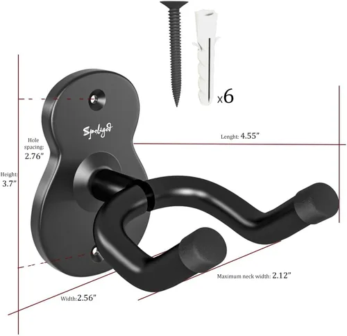 Miniatura 2 de Soporte de pared para guitarra, paquete de 6 perchas de guitarra para pared, soporte de guitarra de metal negro para bajos, guitarra eléctrica