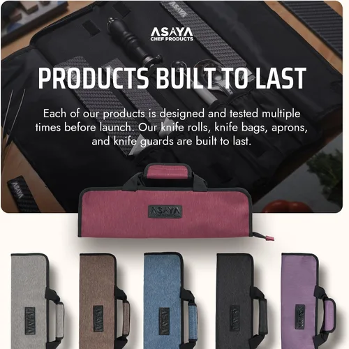 Miniatura 7 de Bolsa enrollable para cuchillos de chef Asaya - 12 bolsillos para cuchillos y utensilios de cocina - Nylon ligero, duradero y resistente a manchas