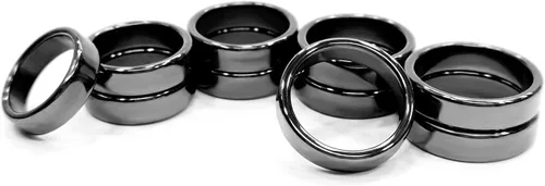 Miniatura 24 de Morchic - Anillos unisex de piedras de hematita, para equilibrar ansiedad, chakra raíz, (paquete de tamaños mixtos)